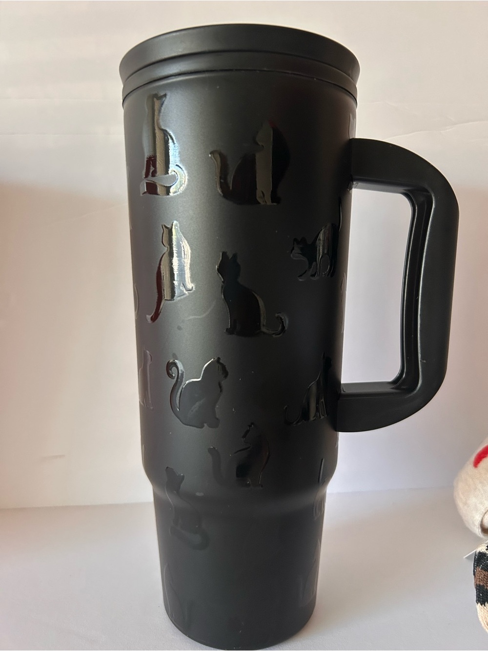Black Cat-Pattern Travel Mug with Handle - Unbranded